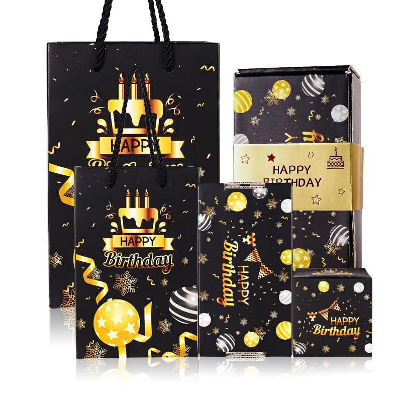 Birthday Surprise Money Explosion Box,Black Gold Pop Up Cash Gift Box 10Pcs Explosion Gift Boxes with Confetti,Folding Bouncing Cash Boxes Money GiftBox for Cash Gifts 18th (A)