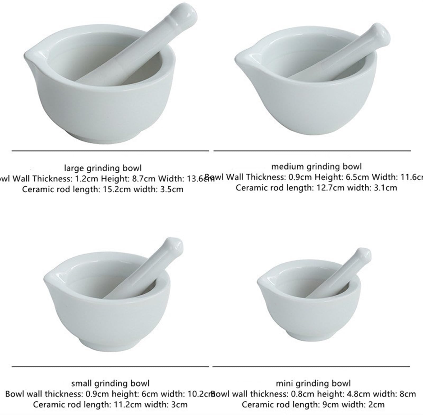 Mörser- und Stößel-Set aus Porzellan, Mörser und Stößel, Mühle, Rührschüssel, Zerkleinerer (Schwarz L)