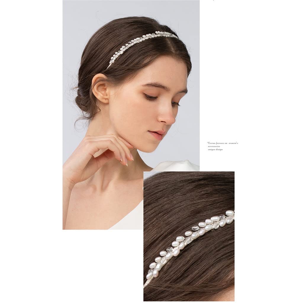 Fascia per capelli squisita con accenti di cristallo e perline per capelli da donnaA