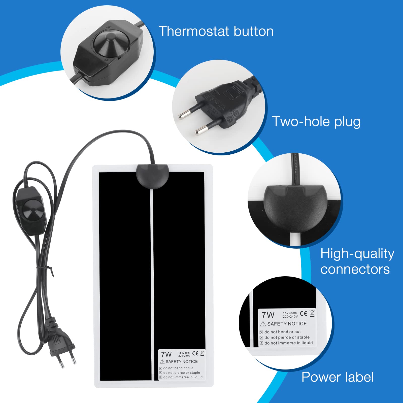 Verwarmingsmat voor reptielen, verwarmingskussen, verstelbaar 6 W/11 W/23 W/36 W, IPX7 waterdicht, voor reptielen, schildpad, slang, hagedis, gecko, kluizenaars, amfibieën (6 W: (10 x 17,8 cm