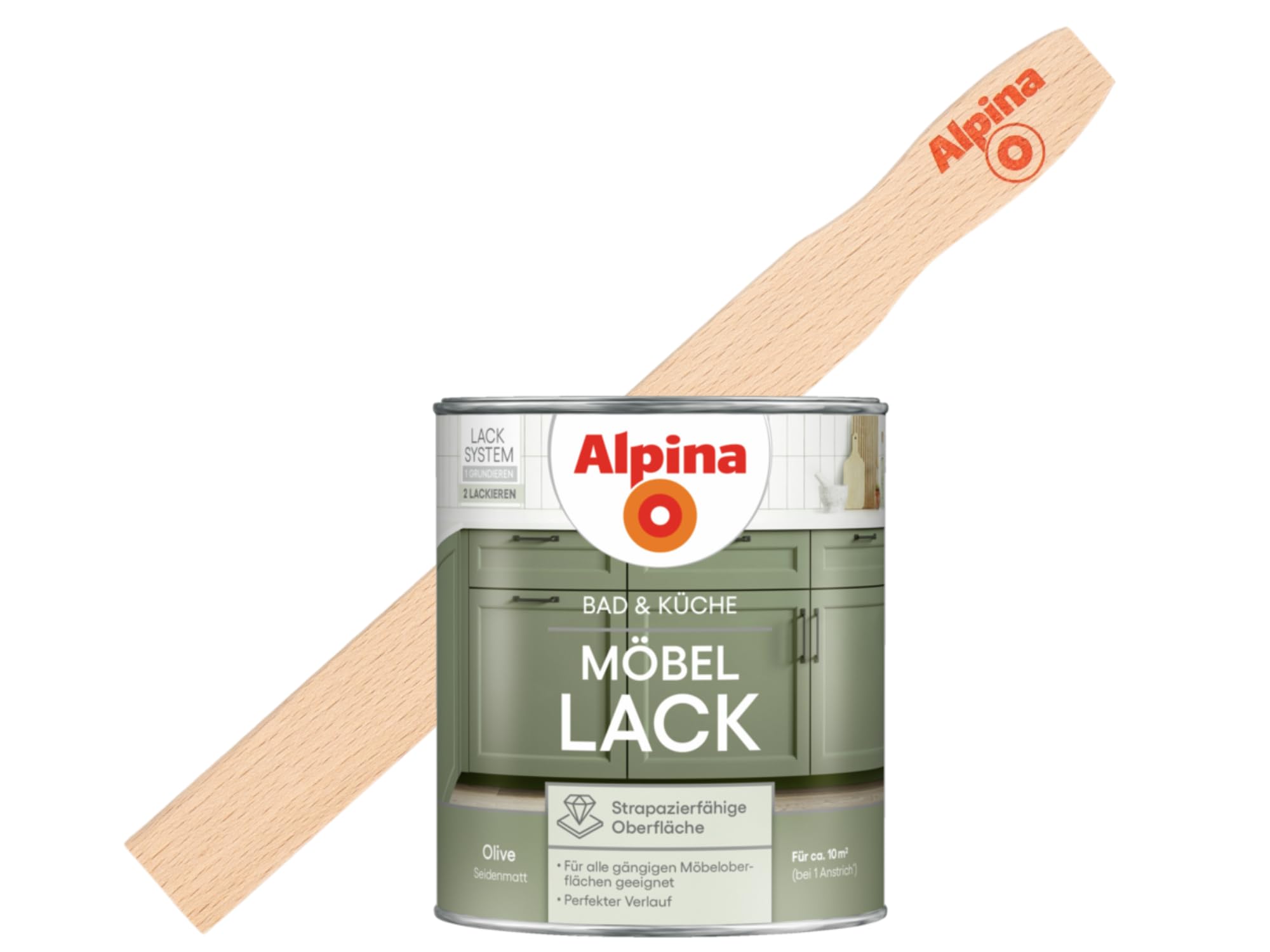 Alpina Bad & Küche Möbel-Lack Seidenmatt 0,75 Liter Olive – langlebig & feuchtigkeitsbeständig