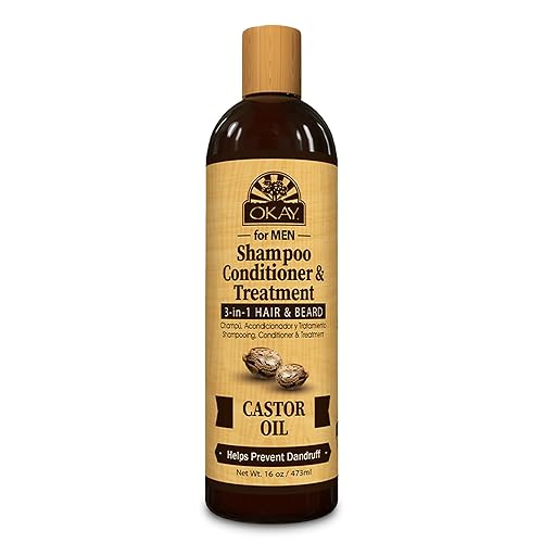 OKAY Champú, acondicionador y tratamiento de aceite de ricino para hombres 3 en 1 para cabello y barba, para todo tipo de cabello, 16 onzas