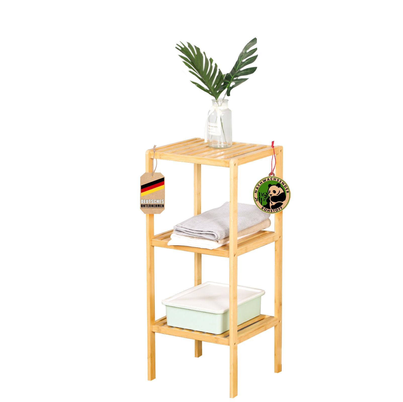 Floordirekt Bambus Regal, schmales Standregal für Badezimmer, Schlafzimmer, Wohnzimmer, Holzregal mit 3/5 Etagen, Regal Größe 34 x 33 x 80 cm (Iowa)