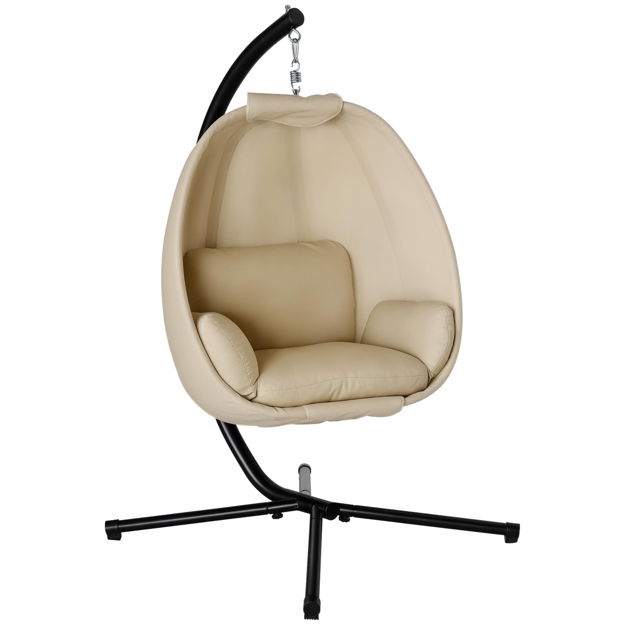 Outsunny Silla Colgante Huevo con Soporte Columpio Jardín Exterior con Cesta Plegable y Cojín Columpio Colgante para Interior y Exterior Carga 120 kg Caqui