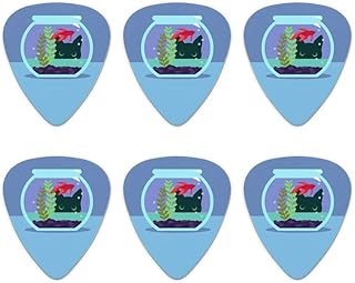 Black Cat Staring at Betta Fish Bowl Novelty Guitar Picks Medium Gauge - Set of 6
