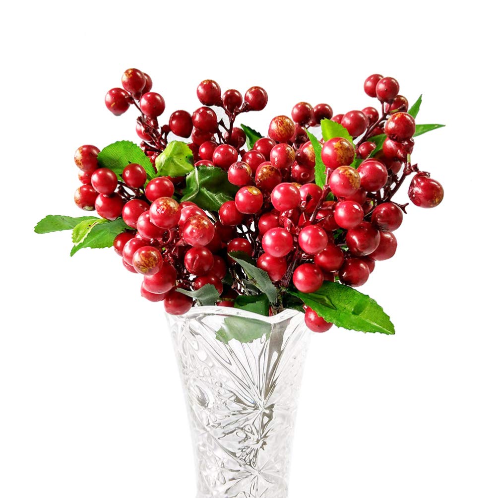 Fake Berries Fake Bouquet Artificial Holly Berries Artificial Xmas Flowers Artificial Lifelike Fruit Red Pip Berry Stems Christmas Berry Picks Faux Plant Wedding Songhua