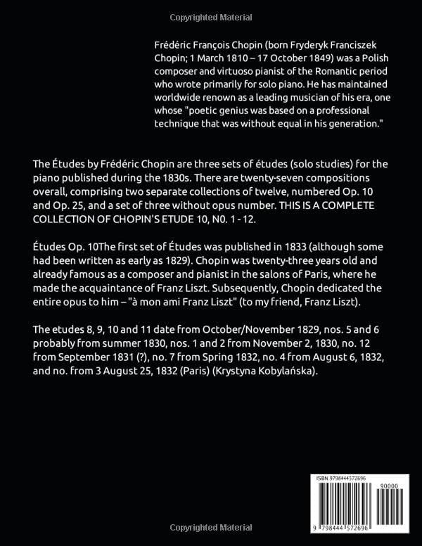 Chopin Etude Op 10 Complete Sheet Music Score No 1 12 Chopin Frederic Amazon Com Books