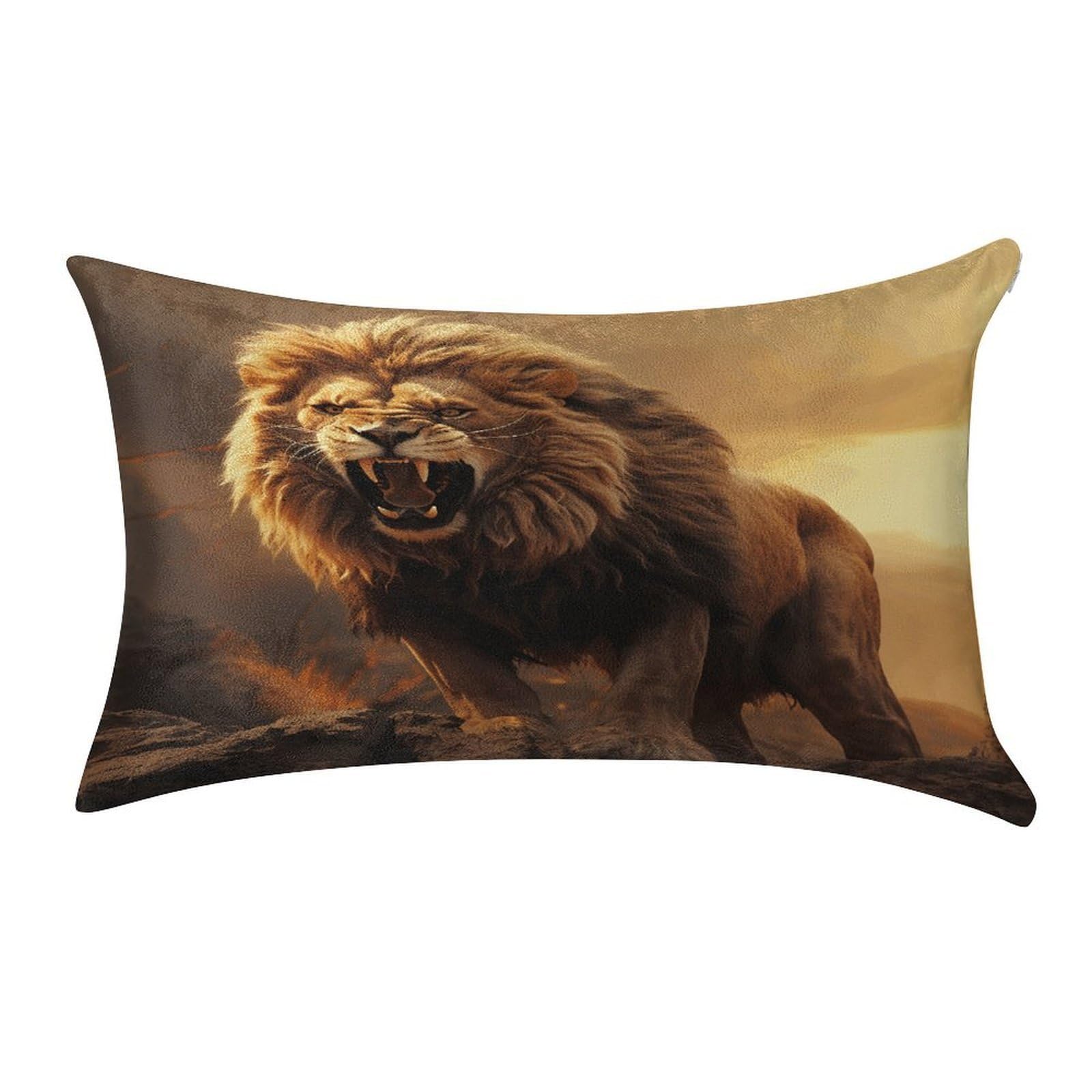 VstaDank Angry Roaring Lion Throw Pillow Cover 12"×20" Ultra Soft Pillowcase Cozy Lumbar Pillow Shell Gold Velvet Exquisite Decorative Cushion Sham Protector for Couch Sofa Bedroom
