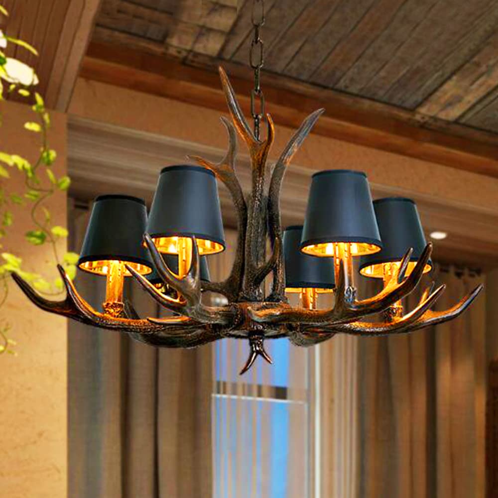 Gotische kroonluchter in de vorm van een gewei met 6 vintage lampen - Gothic Shop