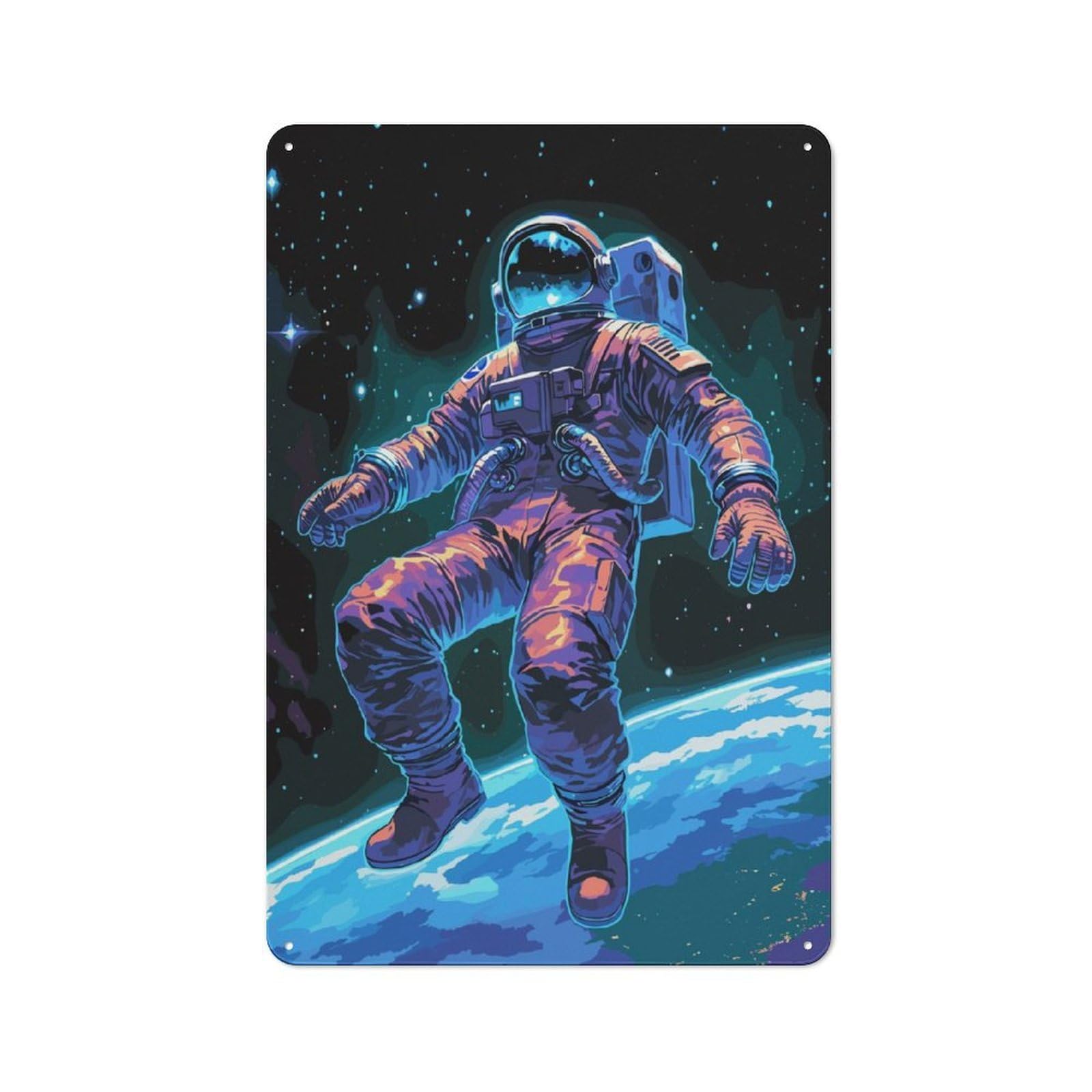 Junmoney Astronaut In Universe Tin Wall Plaque 30X20cm With For Dining Room Or Kitchen, For Vintage Wall Decor Fans, For Themed Room Decoration