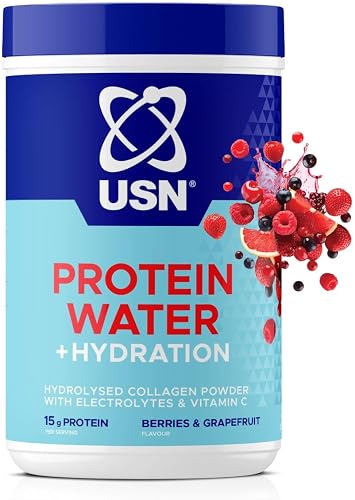 USN Protein Water + Hydration | 440g - 20 servings | Berries & Grapefruit Flavour | 15g Hydrolysed Collagen Protein | Electrolytes + 100mg Vitamin C supports Hydration | Light and Refreshing Taste