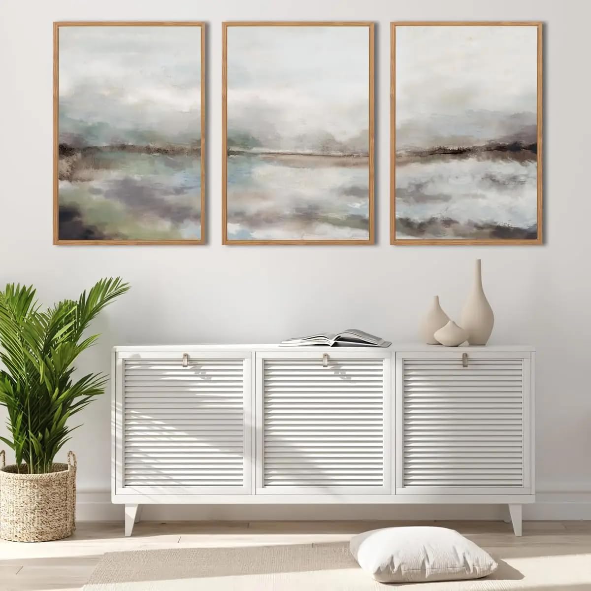 SOBMQ Pictures-Modern Canvas Neutral Abstract Wall Art Watercolor Landscape Minimalist Artwork For Living Room Bedroom Home Decoration-40 * 60cm-3PCS (No Frame)