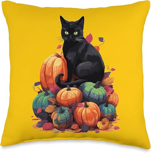 Helloween Cat Costume And Horror Costume Designs Disfraz de Halloween para mujer con calabaza gato negro, 16 x 16 pulgadas, multicolor
