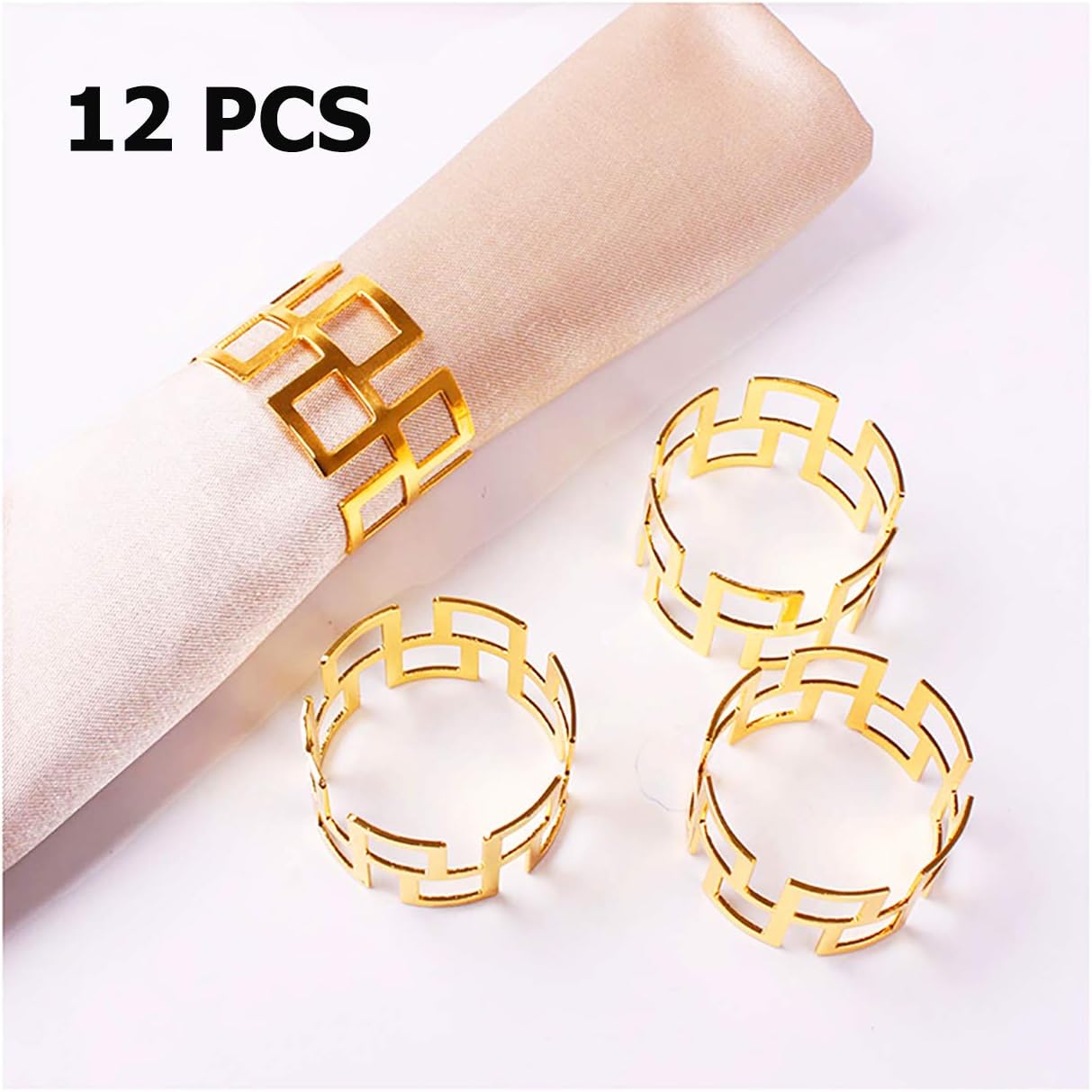 🛒 Crаzу Dеаlѕ Napkin Ring, 12 Pcs Metal Napkin Rings Holder for Wedding Party Dinner Table Decoration (12 PCS-GREAT WALL,GOLD)