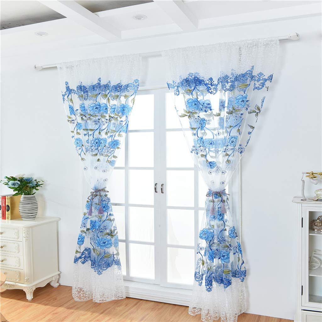 LOSA Offset Printed Voile Slot Top Panel Tulle Window Blinds Blue-100x200cm-image-44