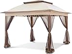 COOS BAY 11x11 Pop Up Instant Gazebo Tent with Mosquito Netting Outdoor Canopy Shelter with 121 Square Feet of Shade (Beige)