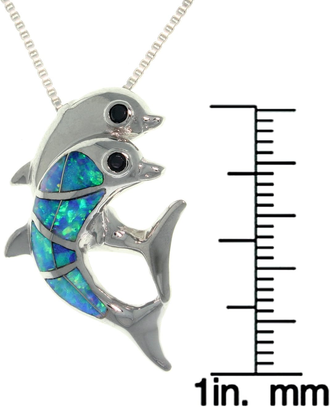 Jewelry Trends Sterling Silver Created Blue Opal with CZ Playful Dolphins Pendant with Chain Necklace - Image 2