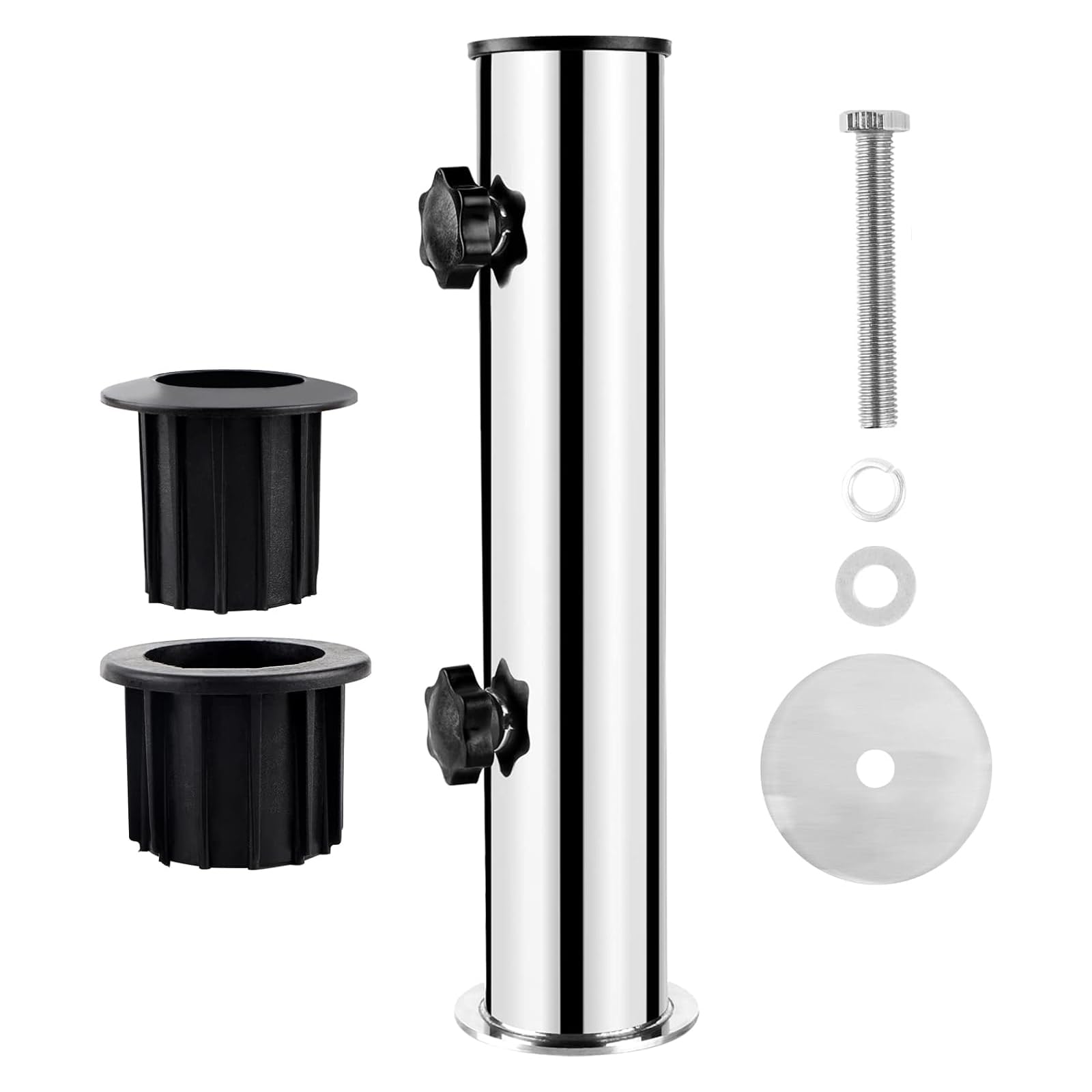 efuturetime Accesorios Soporte Sombrilla para Suelo Ø50mm de Acero Inoxidable, Parasol Base Tubepara sombrilla de Exterior con 2 Anillos Reductores de PVC (Ø32mm/40mm)