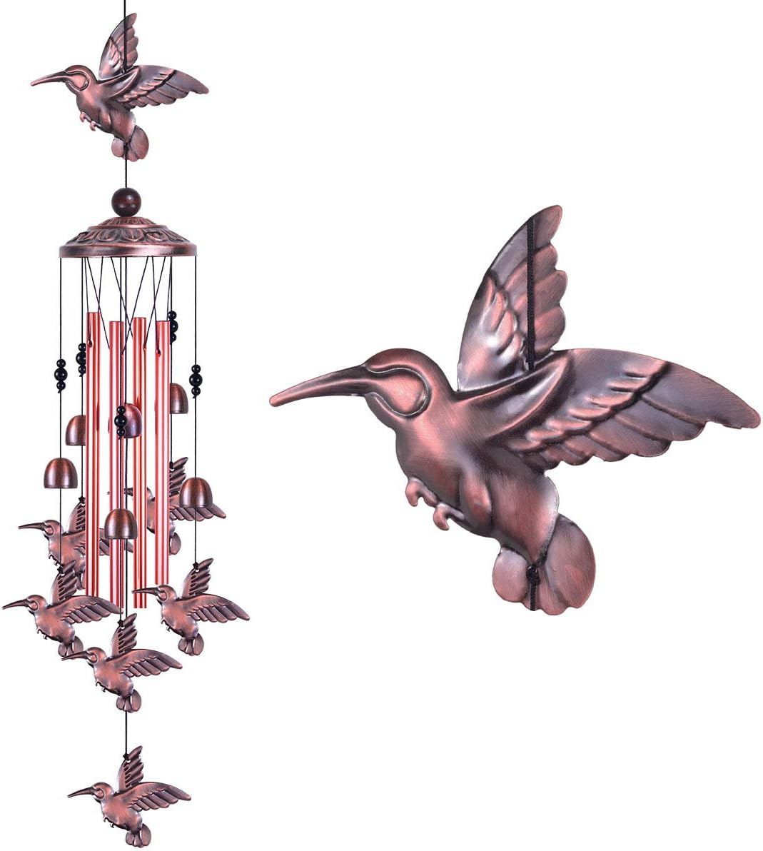 Hummingbird Wind Chimes Outdoor Decor - With 4 Tubes 6 Bells 7 Hummingbirds Wind Chime, Mobile Romantic Wind Catcher, Hummingbirds Windchimes for Home, Mom Gifts, Balcony, Festival, Garden Decoration