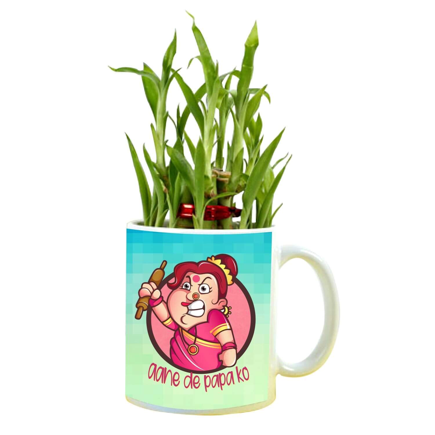 YaYa cafefor Mom Aane de Papa ko Feng Shui Lucky Bamboo Indoor Mug Planter with 2 Tier