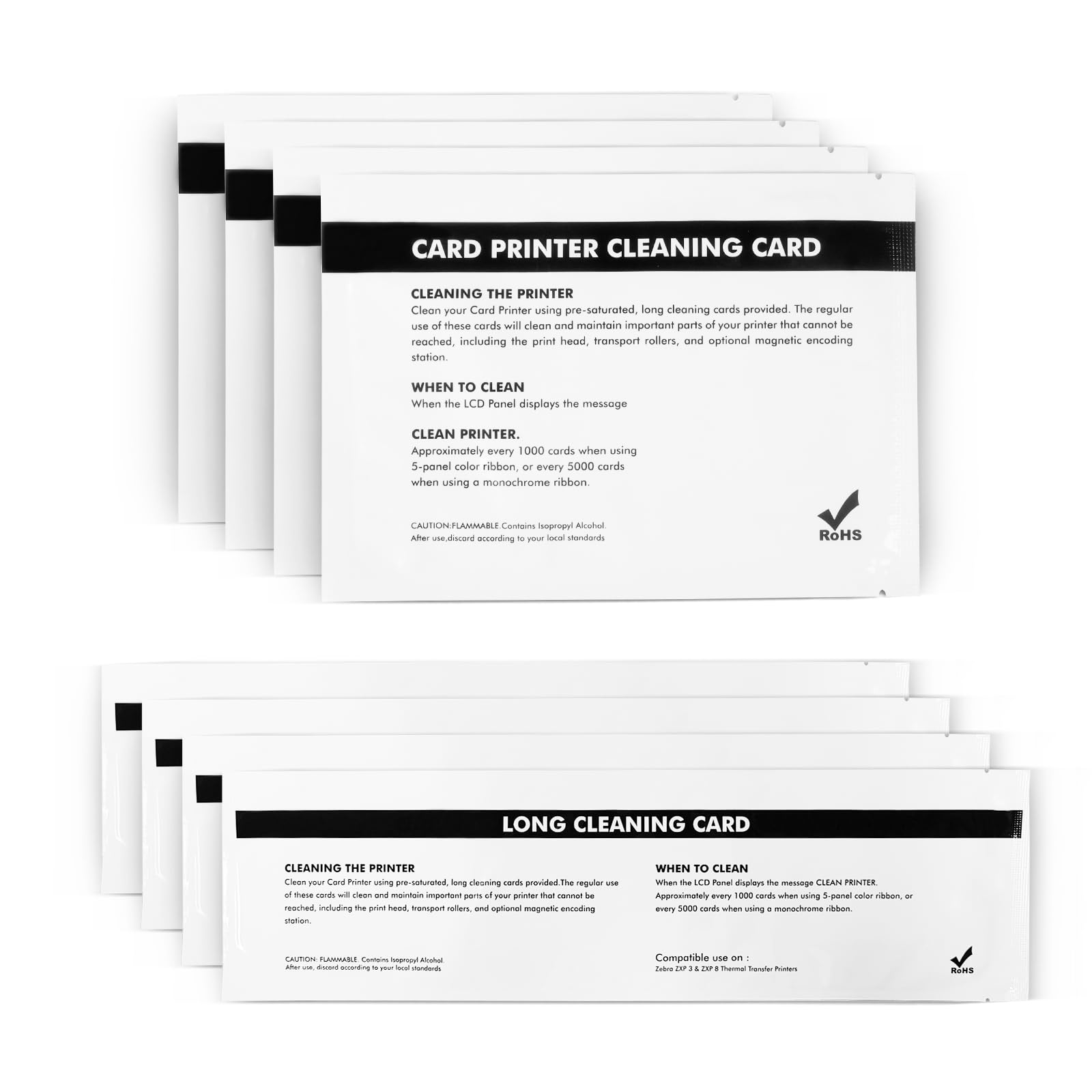 ZXP1 ZXP3 Cleaning Card Kit for Zebra ZXP Series 1 ZXP Series 3 ID Card Printer, 4pcs Print Engine Cleaning Cards and 4pcs Feeder Cleaning Cards (