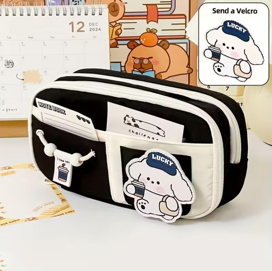 Image of SAMEZONE School Pencil Case for Girls Boys, Big Storage Pencil Pouch with 3 Layers, 6 Compartments, Stationery Organizer Bag for Kids, Teenagers & College Students - Cute Dog