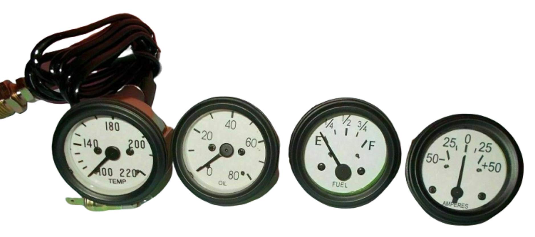 Willys MB Jeep FD MB, GPW, CJ2A, CJ3A and early CJ3B Gauges Kit-Temperature Oil Pressure Fuel Ampere in Black bezel