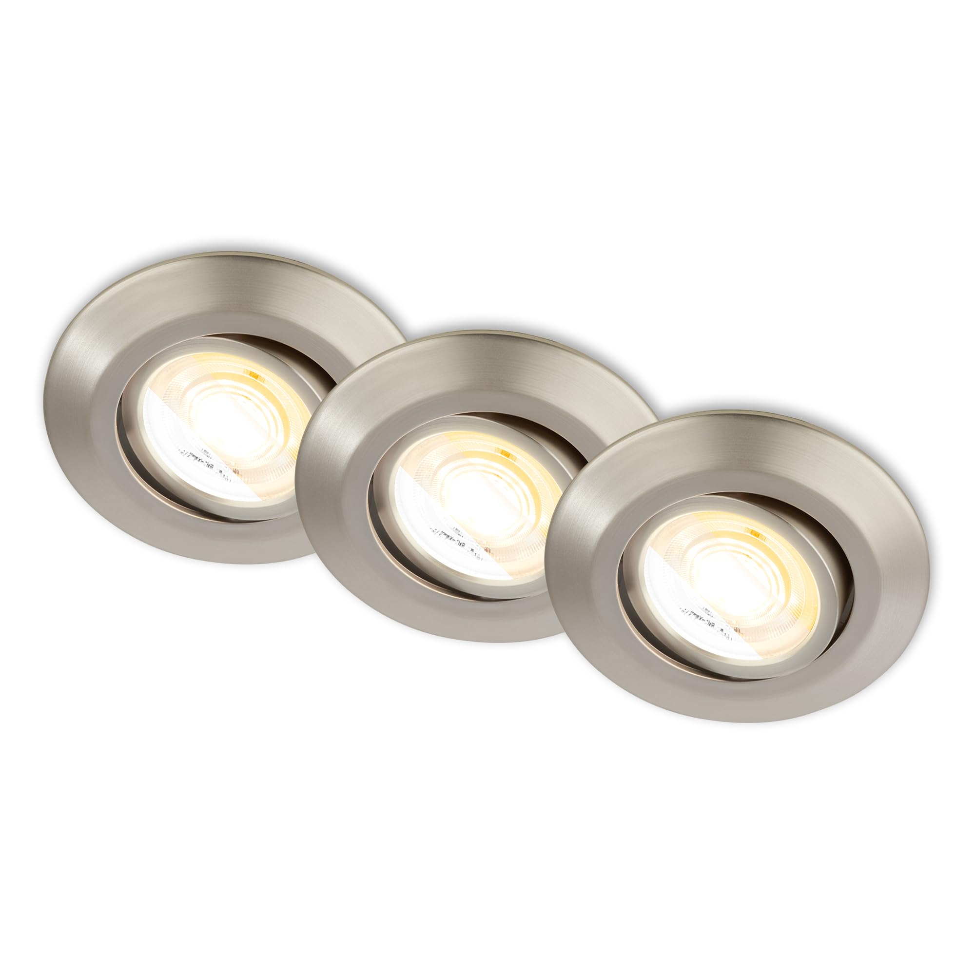 BRILONER - Set di 3 faretti LED da incasso 230V alloggiamento 50% riciclato, orientabile, Ra90, cambio temperatura colore, spot LED, piatto, 68mm, 90x24mm (DxH), nichel opaco