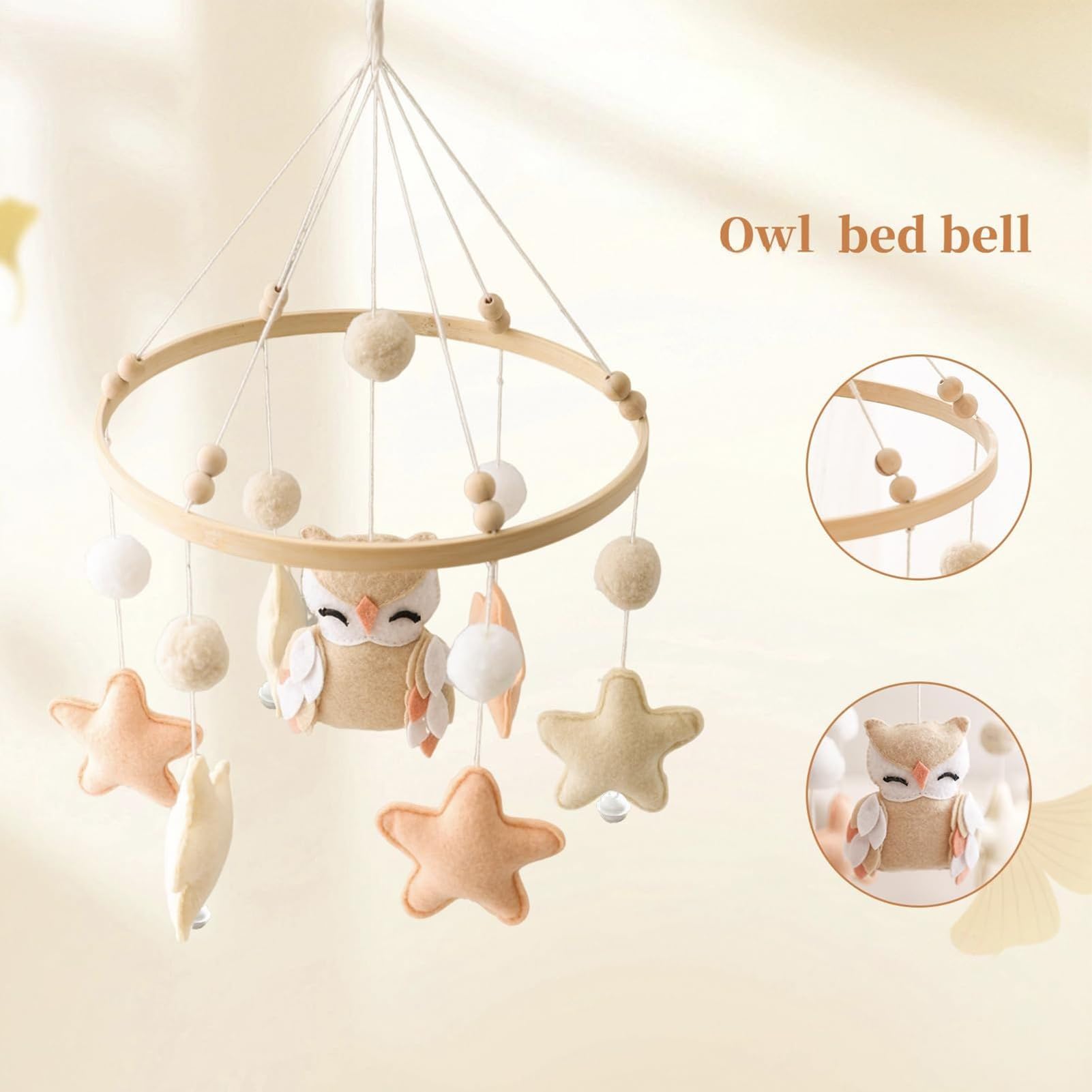 Crib Mobile, Bedside Baby Toy, Rotating Baby Decor, Nursery Decoration Crib Mobile,Soft Sensory Bedding Play Accessory for Girl Boy Room Home Nursery Bedroom Decor
