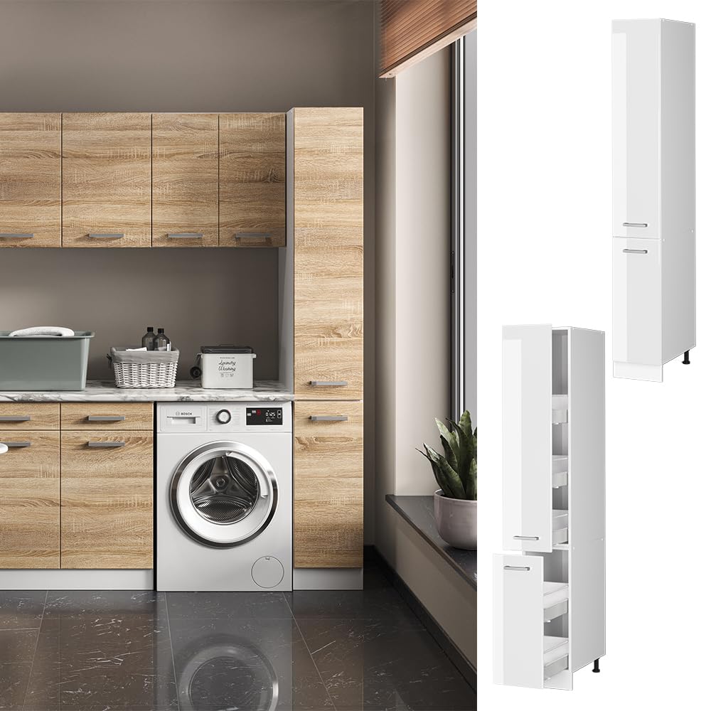 Vicco Dispensa universale R-Line, Bianco lucido, 30 cm | con porte, per la conservazione di utensili domestici e per hobby