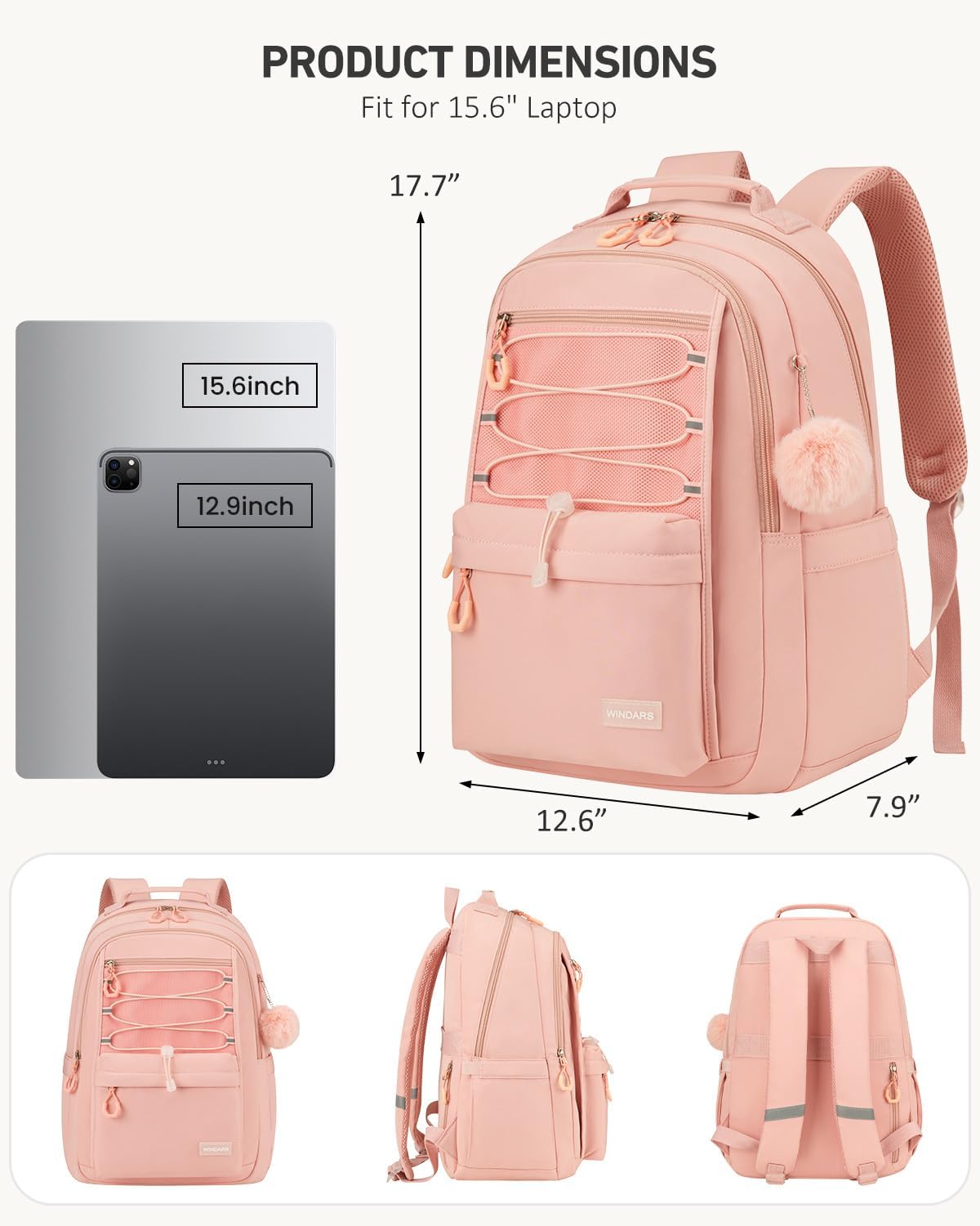School Backpack for Teens Girls, Aesthetic College Bookbag for Women Students Large Fashion 15.6 Inch Laptop Bag for Work Travel (Pink) - Image 3