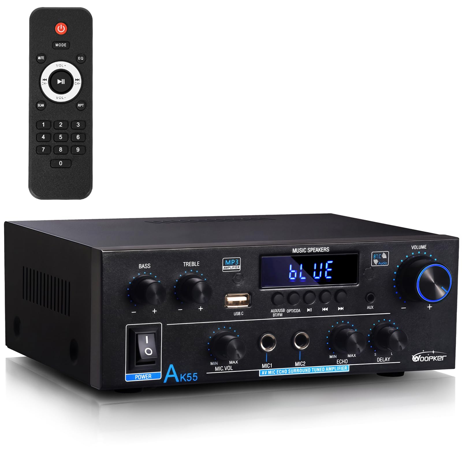 WOOPKER HiFi Verstärker Bluetooth, 2 Kanal Stereo Audio Receiver Endstufe für TV, Heimkino & Lautsprecher