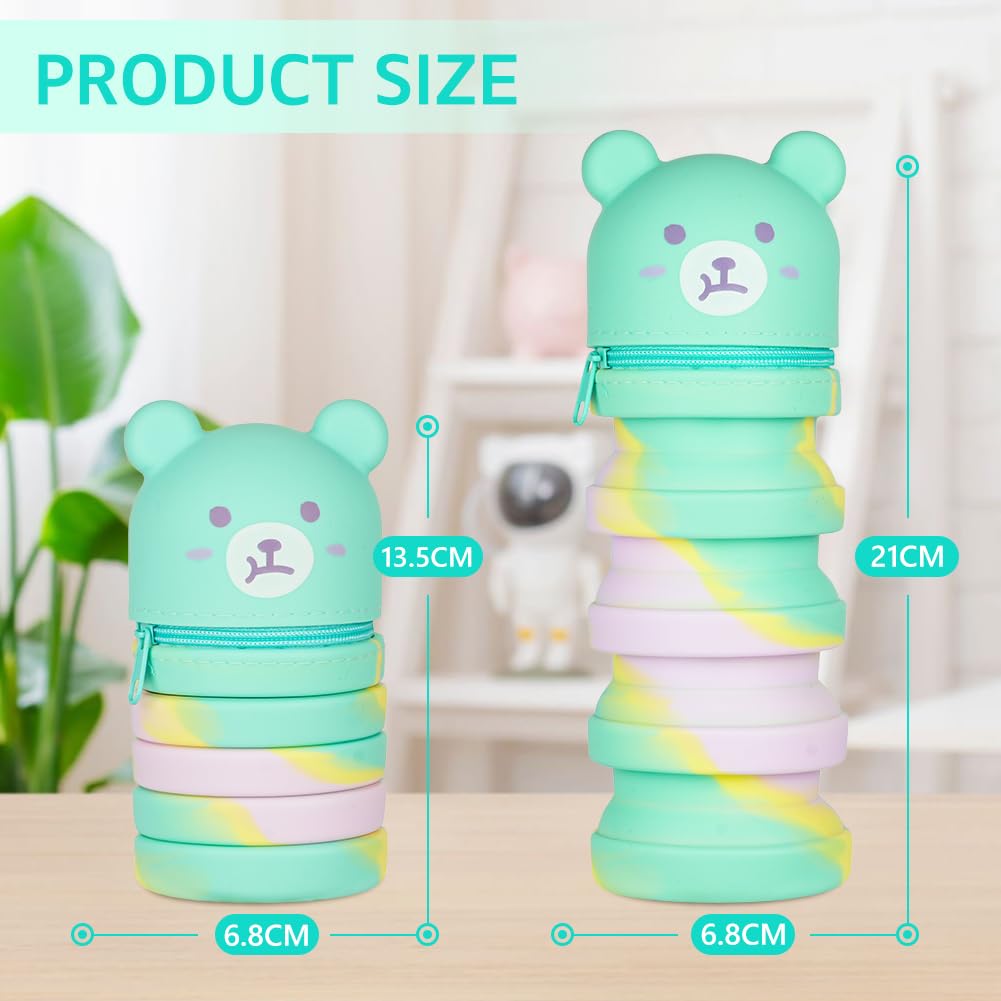 AMFUN 2-in-1 Cute Bear Silicone Pencil Case - Stand Up Cup Design, Large Animal Pouch Holder for Kids Students, Adults, School, Office - Image 4