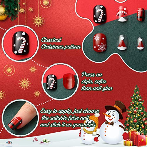 120 Pieces Girls Press on Nails Fake Nails Artificial Nail Tips Children Full Cover Short False Fingernails for Girls Kids Nail Art Decoration (Christmas Pattern) - Thumbnail 2