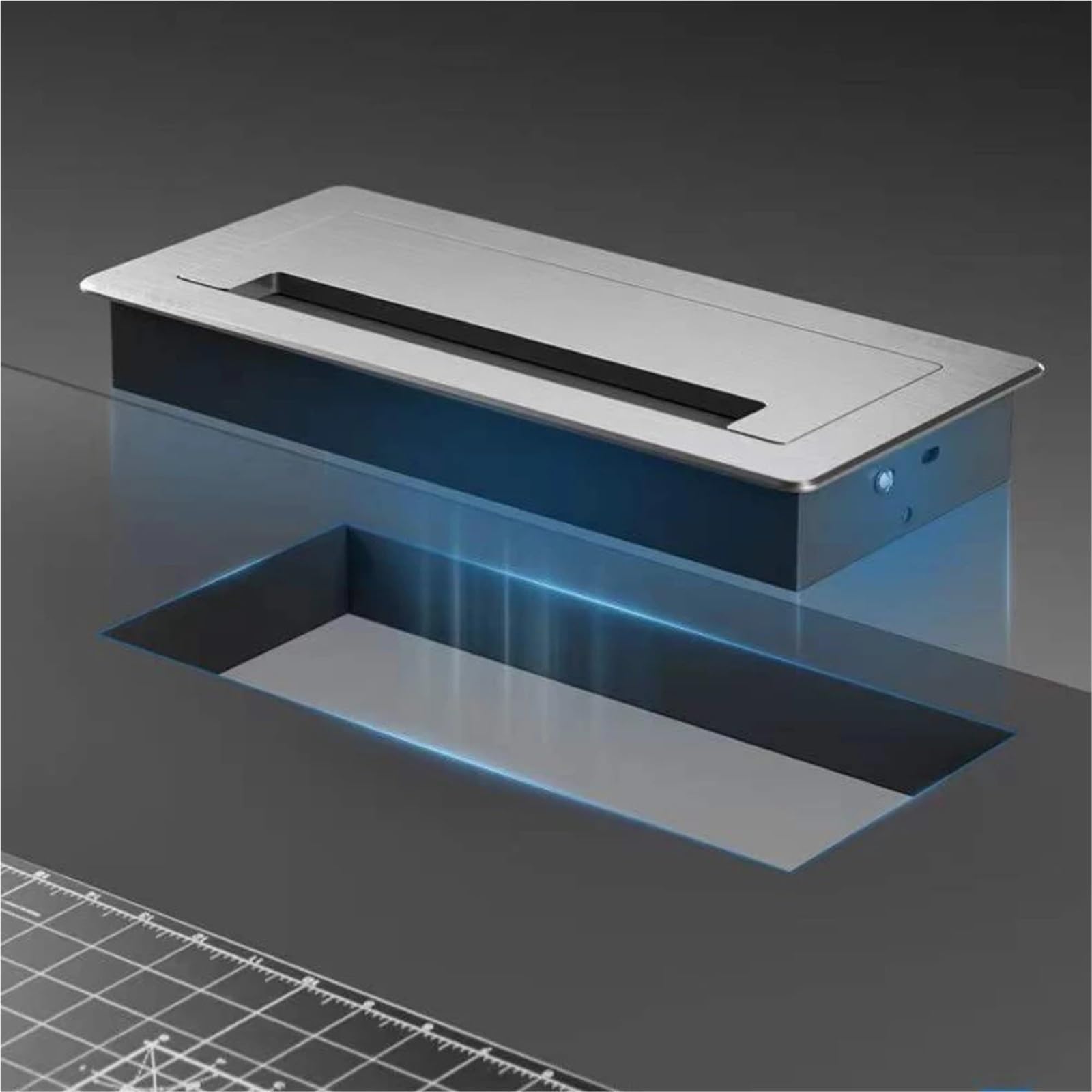 Pasacables Organizador de Cables for Escritorio, Caja Orificios for, aleación Aluminio, for gabinete TV, Placa Cubierta Rectangular, computadora Oficina(Black,90x500mm)