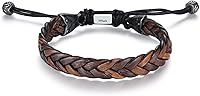 Hius Men's Adjustable Brown Braided Genuine Leather Bracelet - Hypoallergenic Wristband Cuff, Durable Everyday Jewelry Gift