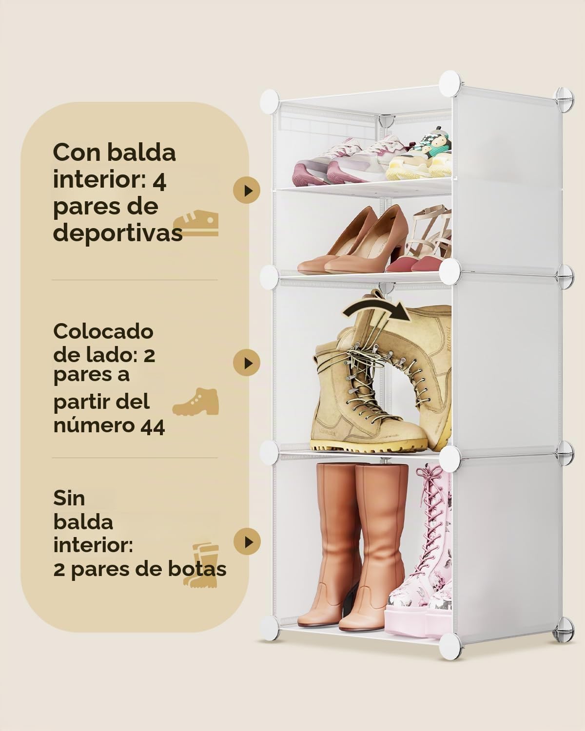 Sekey Armario Zapatero XXL 10 Compartimentos PP - Automonte con Martillo - Organizador Familiar Grande (84x31x152cm) - Almacenaje Máximo 40 Pares, Blanco