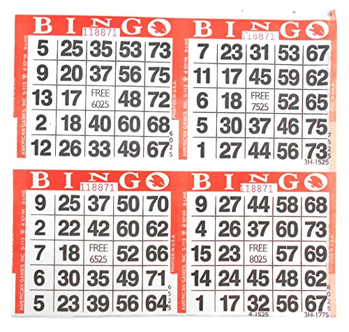 SmallToys 4 on Orange Bingo Paper Game Cards - 750 Sheets - 8 Inch Square Size Disposable Sheet - Made in USA