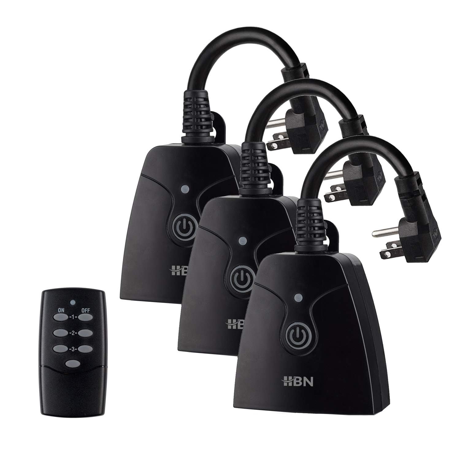 HBN Outdoor Wireless Remote Control Outlet Plug,Weatherproof Heavy Duty Power Strip,Indoor Electrical Plugs for Light Switch,6-inch Cord,100ft Range, ETL Listed(15A,Dual 3-Prong Outlets,3Packs)