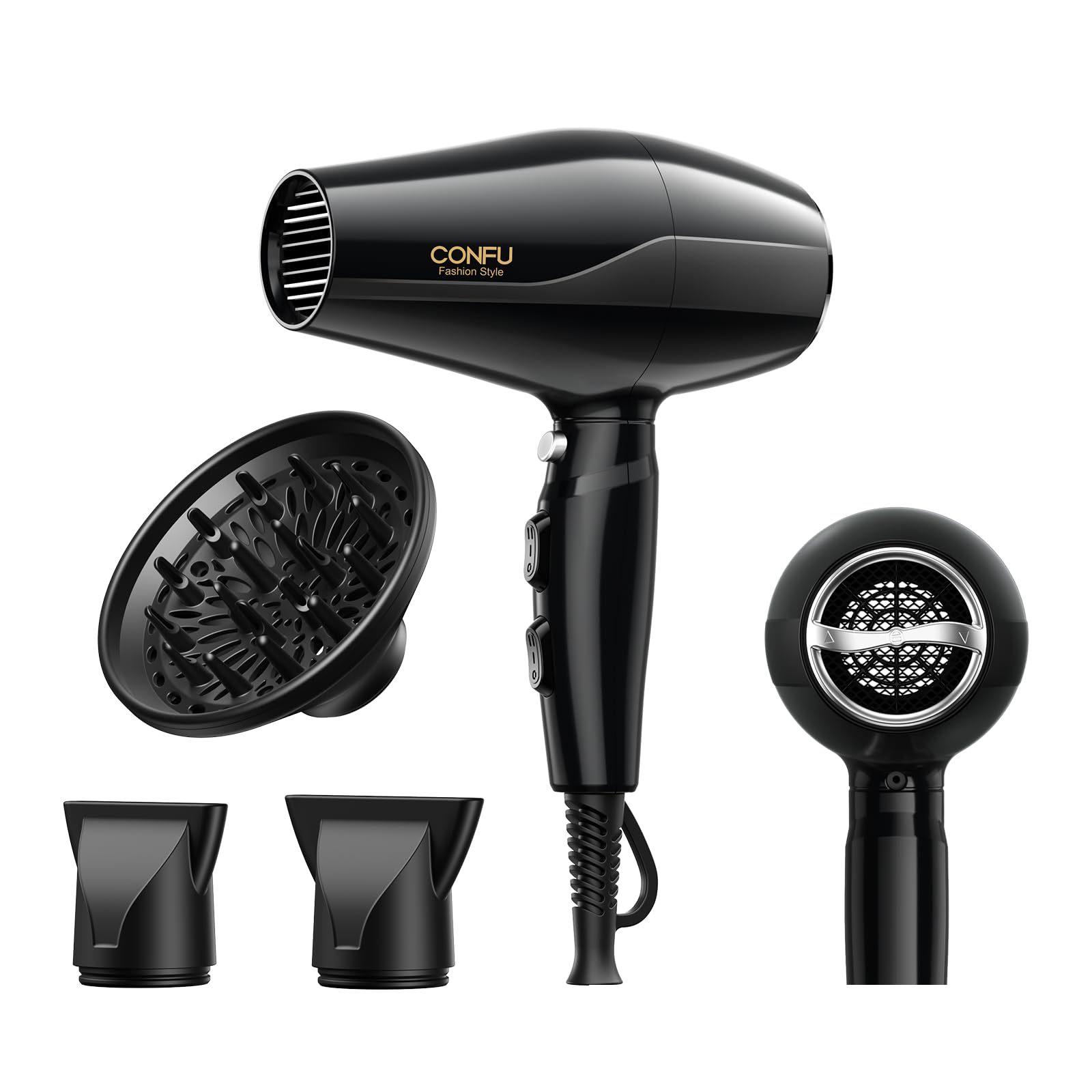 Professional Salon Hair Dryer, CONFU 1875 Watt Negative Ionic Fast Drying Blow Dryer, AC Motor Low Noise Hair Blow Dryer with Diffuser & 2 Concentrator Nozzles