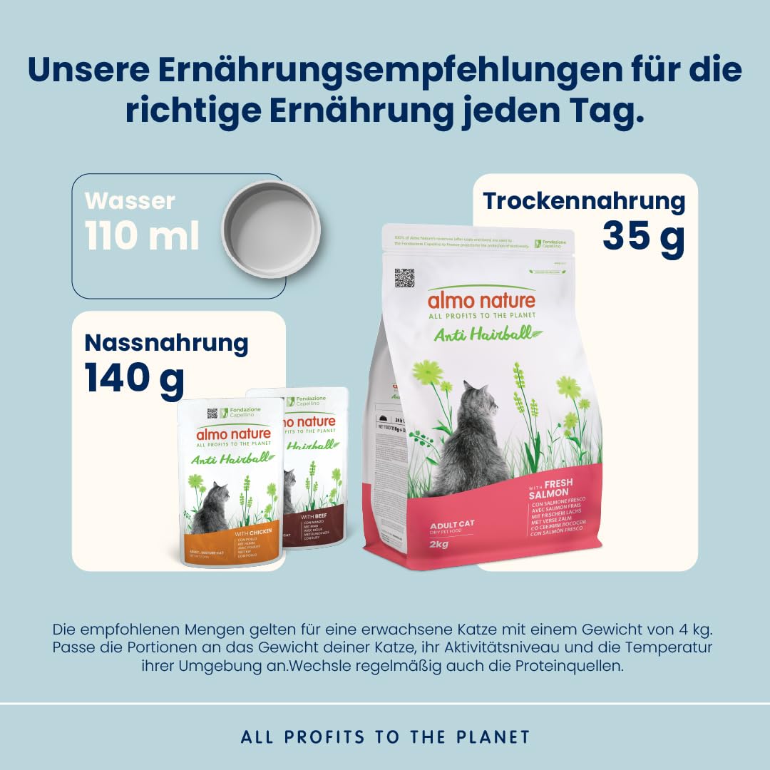Almo Nature - Pełna, sucha karma dla dorosłych kotów przeciw kulkom sierści ze świeżym łososiem, 2 kg