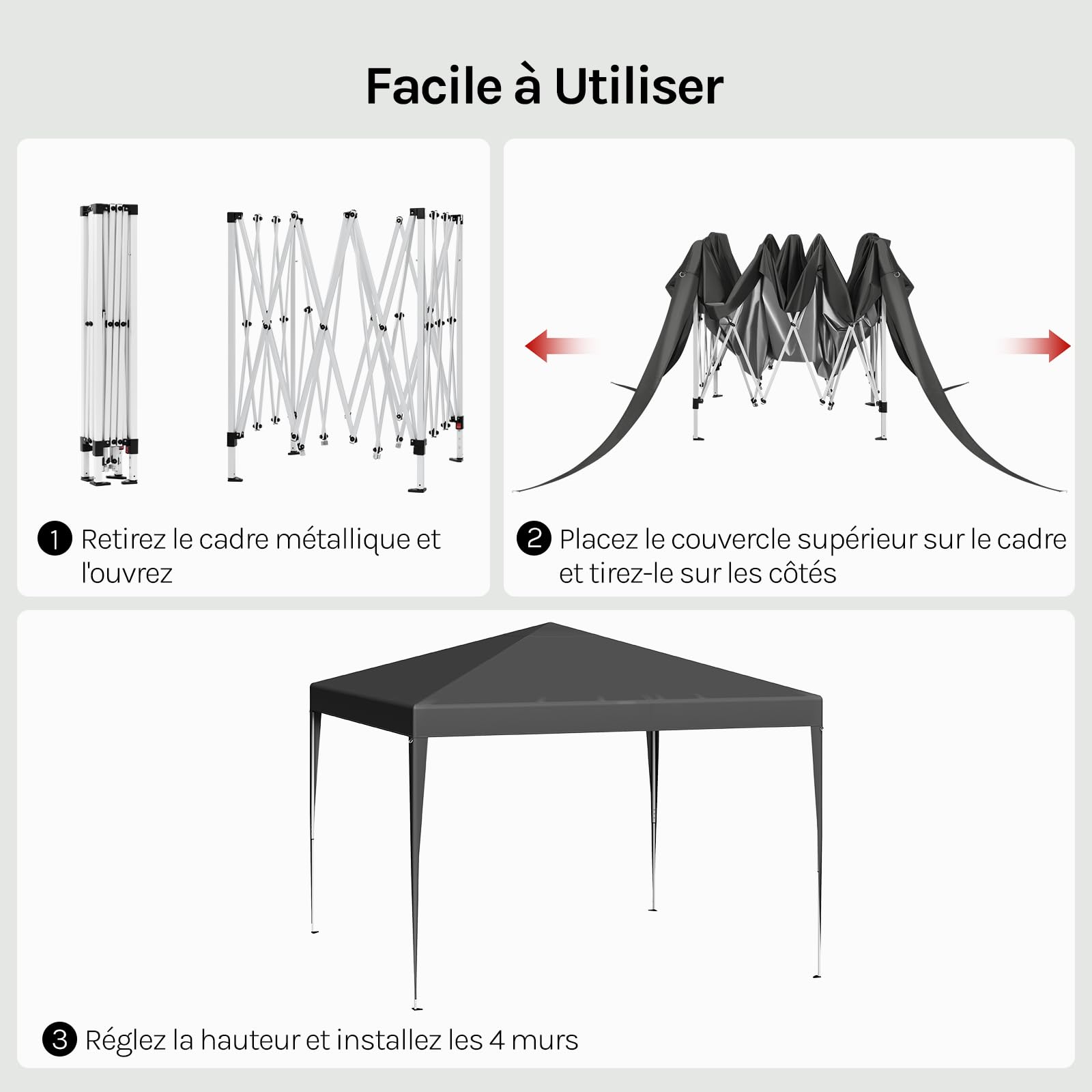 WOLTU Pavillon de Jardin Pliante 3x3m Pop up Gris