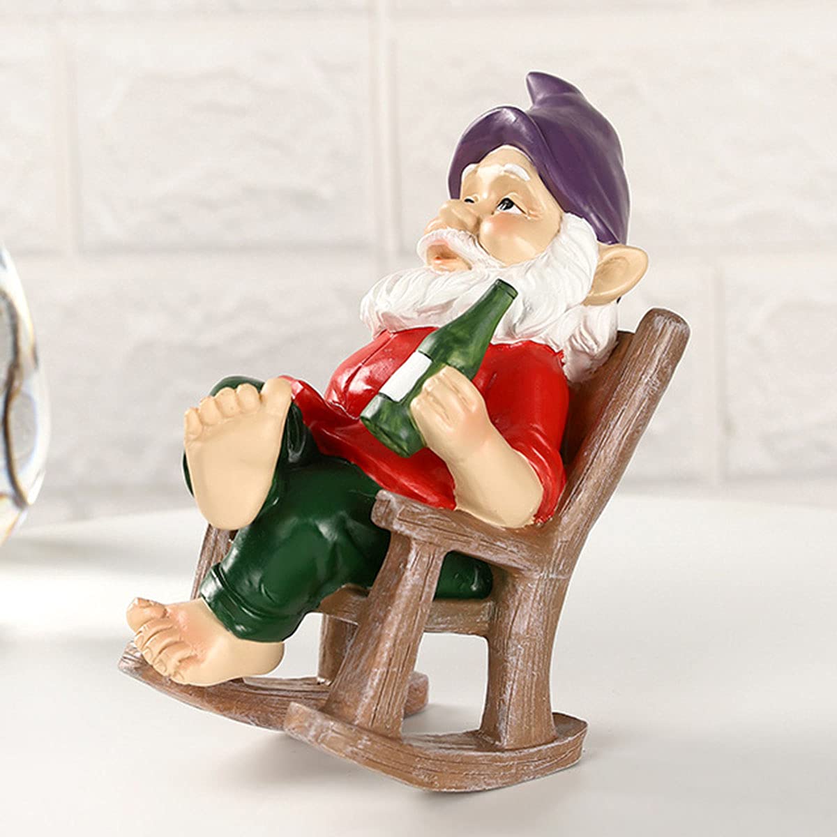 Estatua De Gnomo De Jardín Bebiendo En Una Mecedora, Divertidas Esculturas De Figuras De Jardín De Resina para Adornos De Césped Decoración Interior O Exterior, 12,5 Cm * 8 * 15 Cm