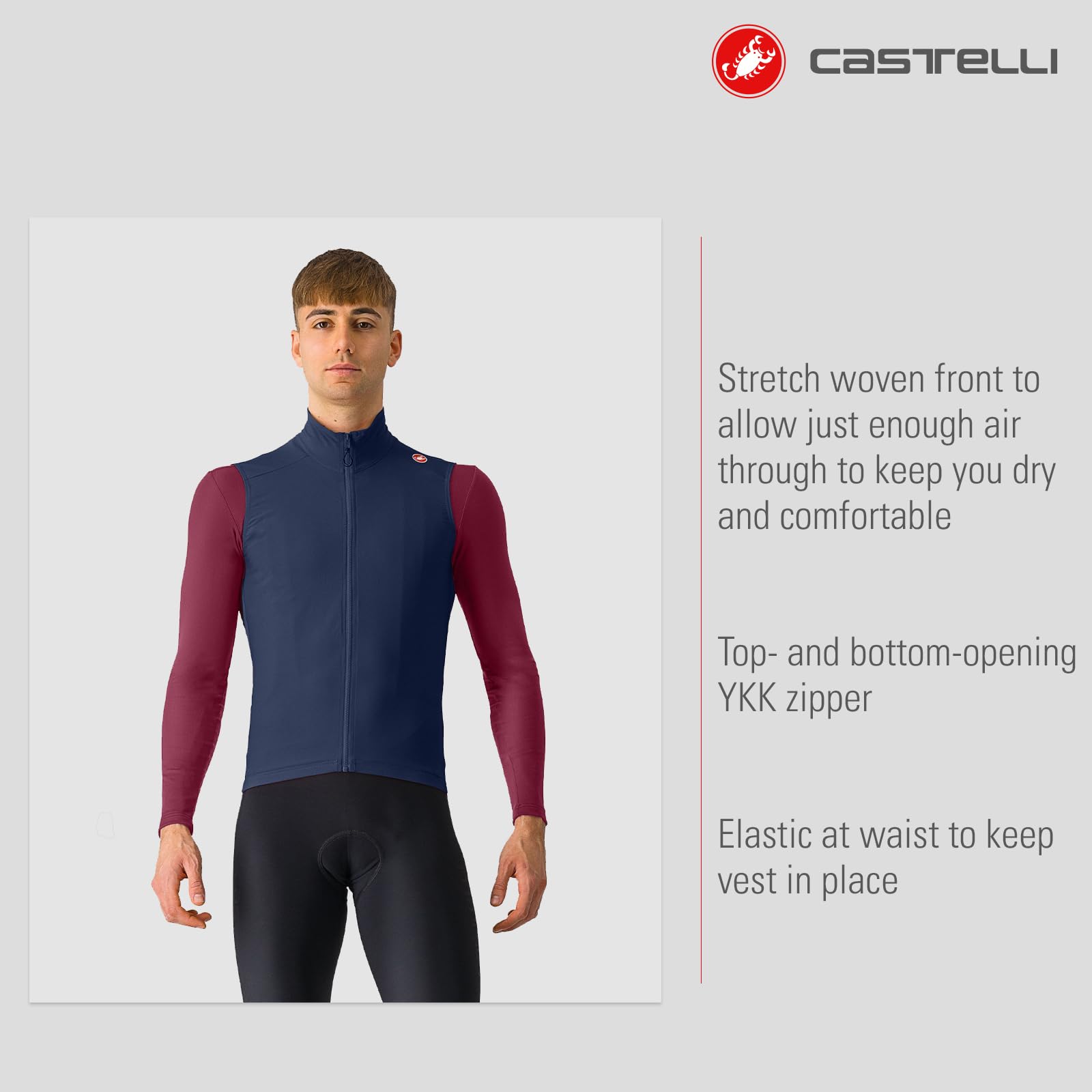 CASTELLI Męska kamizelka espresso, wiatroszczelna, do jazdy na rowerze szosowym i gravel bike
