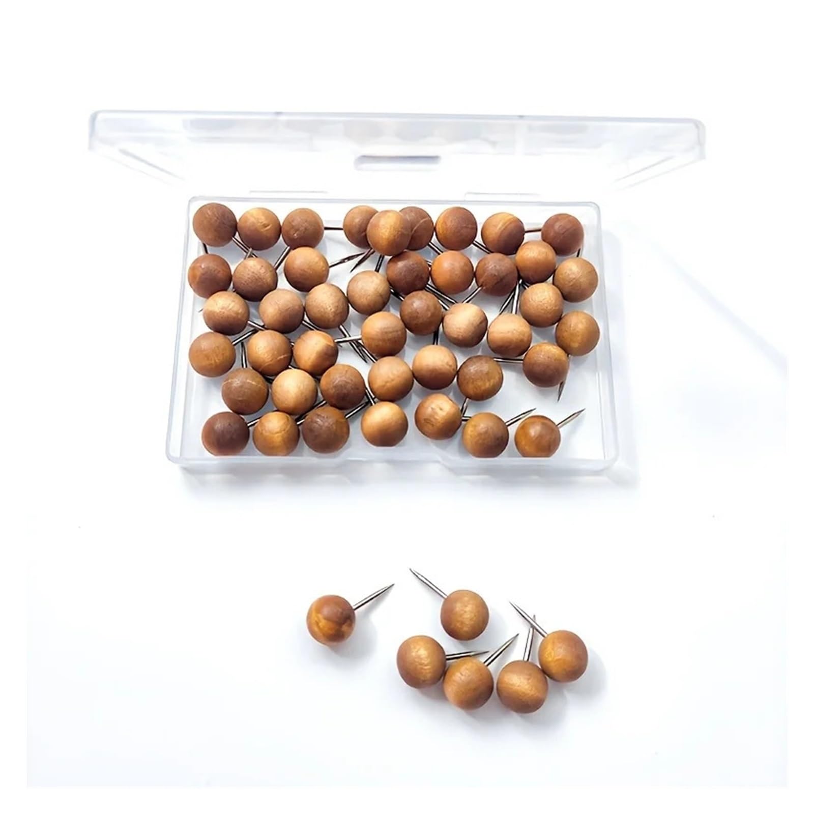 Pushpins 200Pcs Wooden Thumbtacks, Wood Stainless Steel Points. Decorative Thumb Nails, Needles and Big, Creative Model Cork