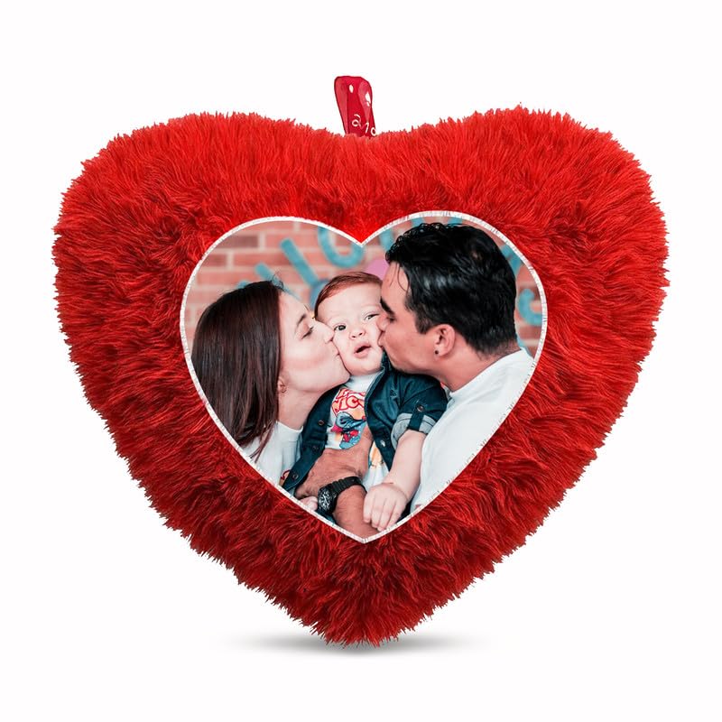 BMRGIFTS Fur Personalized Gift Photo Cushion for Boyfriend Girlfriend Husband Wife on Occasions Valentine's Day Birthday Anniversary Special Love Gift Heart 15x17 inch, Red (PC37)-image-42