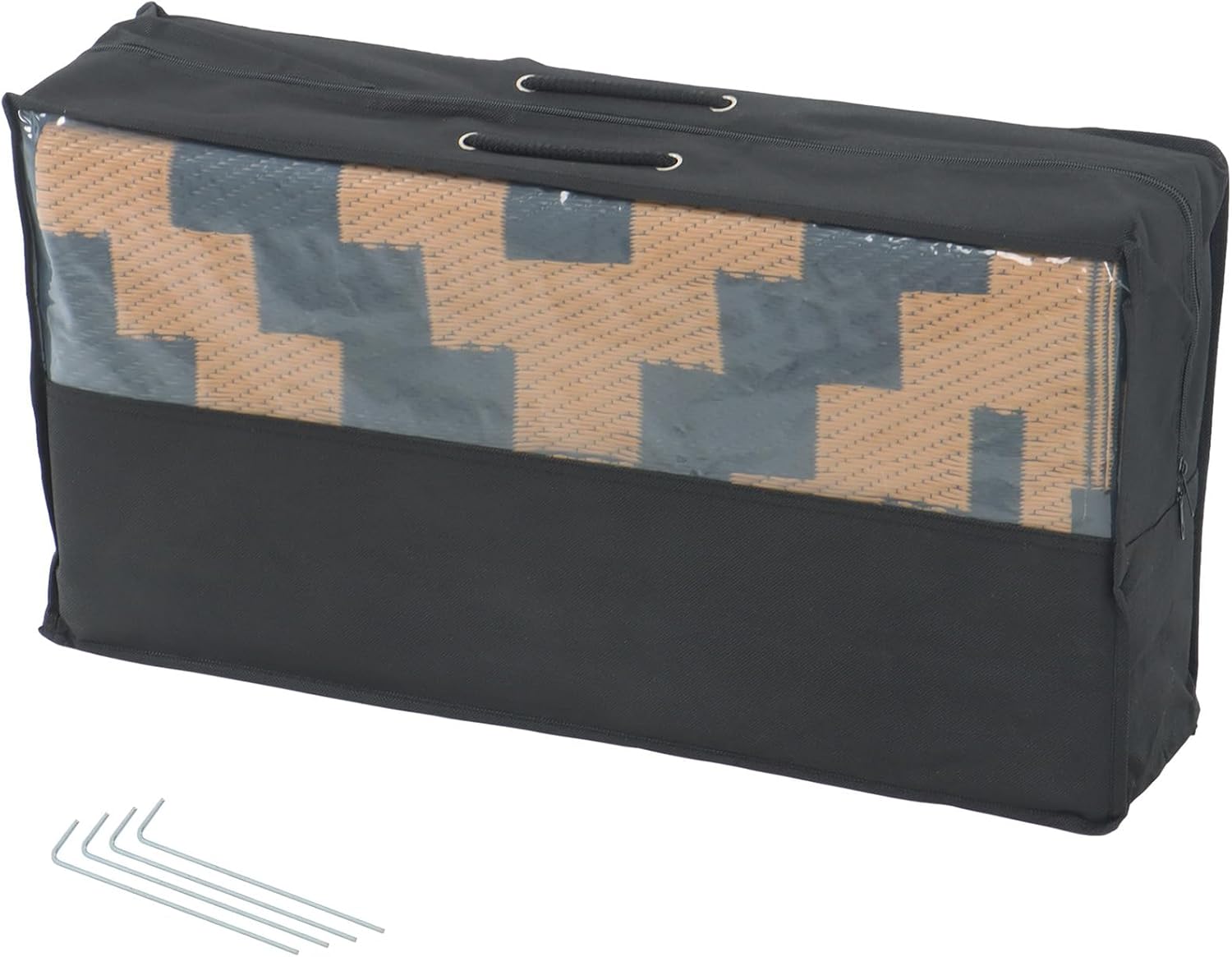 HOSTIC Outdoor Rug With Water Shielding, 8 x 10 Feet, Double Sided Plastic Straw Rug for Patio and Camping, Suitable for Outdoor Use, Such as Rv Mat, Comes With A Carrying Bag and 4 Fixing Stakes, Bla