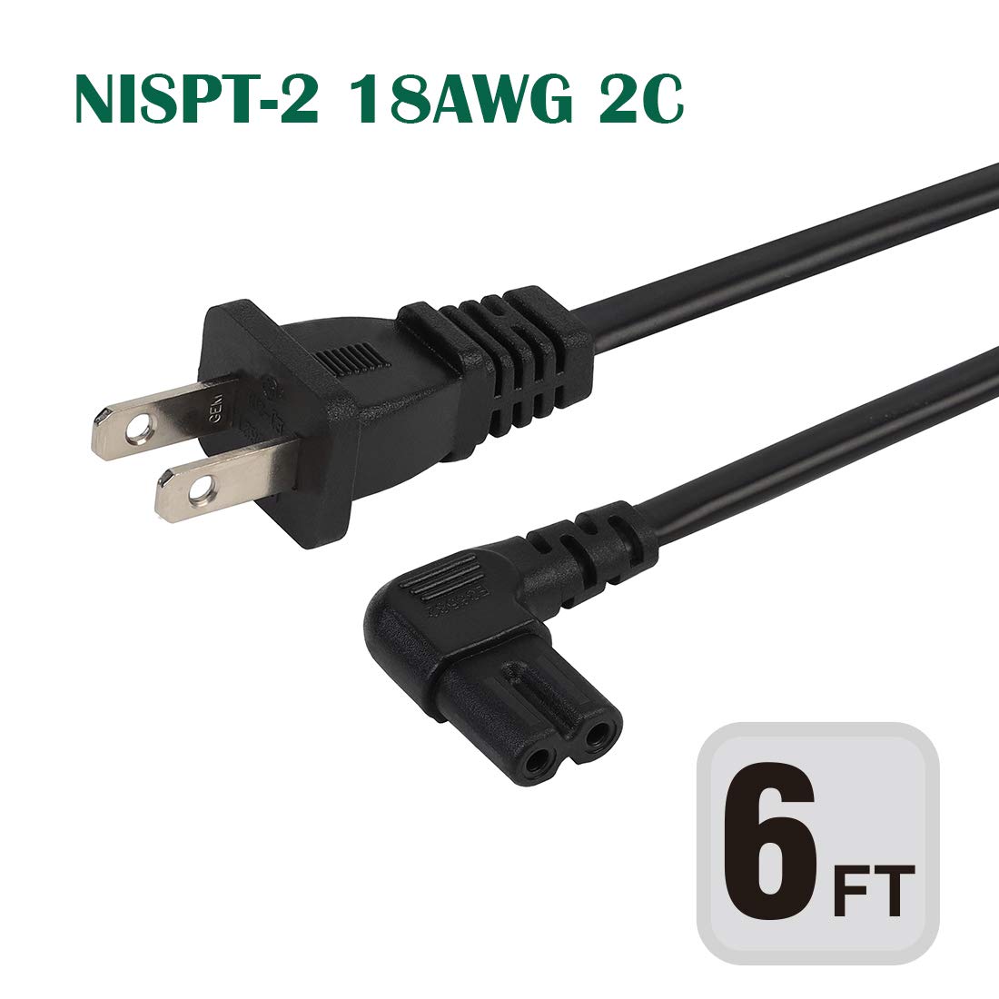 Amazon.com: 6FT TV Power Cord 2-Prong Figure 8 Power Cord Angled L