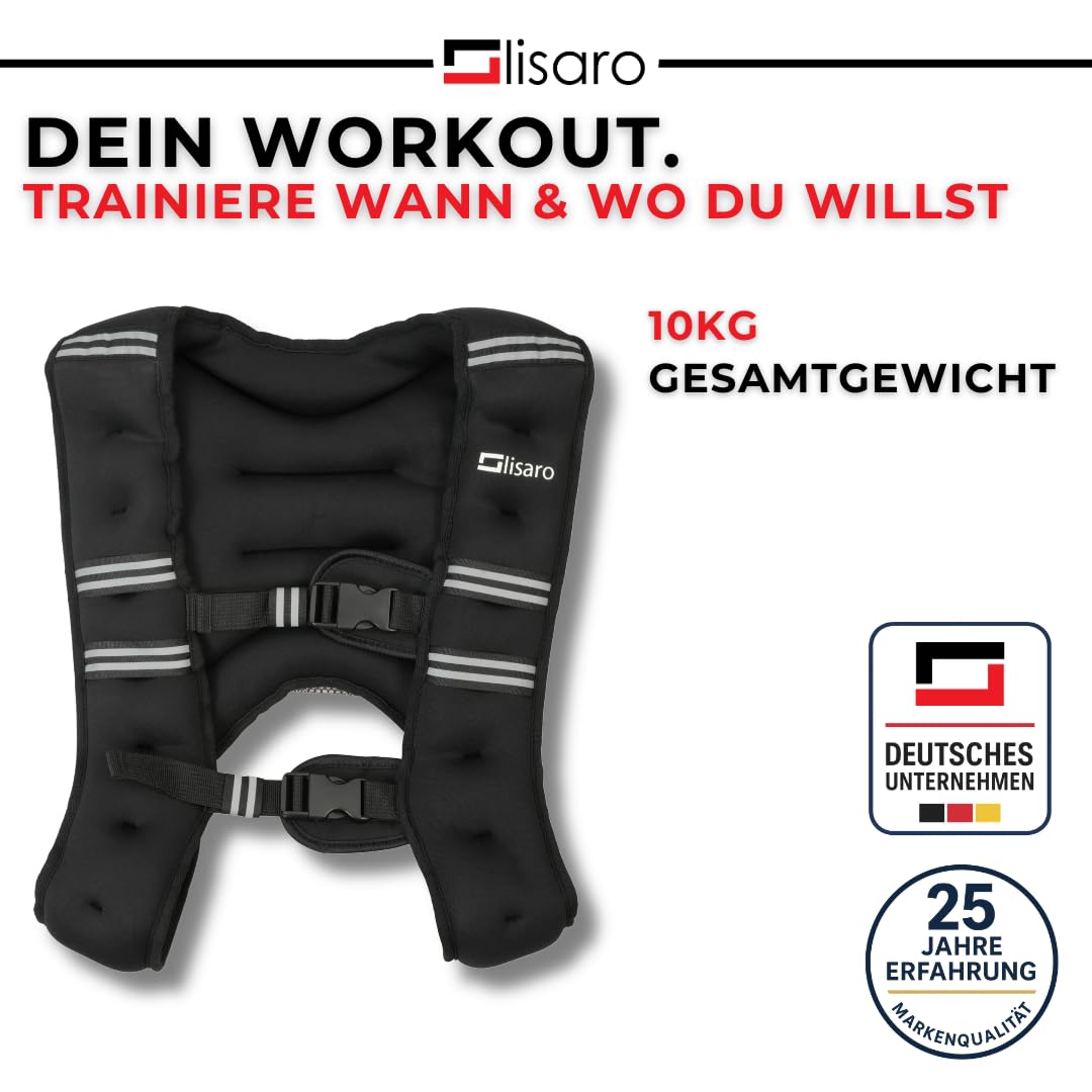 Lisaro Chaleco lastrado de 10 kg, ideal para entrenamiento de carrera | Chaleco lastrado de estilo XStyle | Chaleco de entrenamiento para fitness, entrenamiento de fuerza, correr, entrenamiento