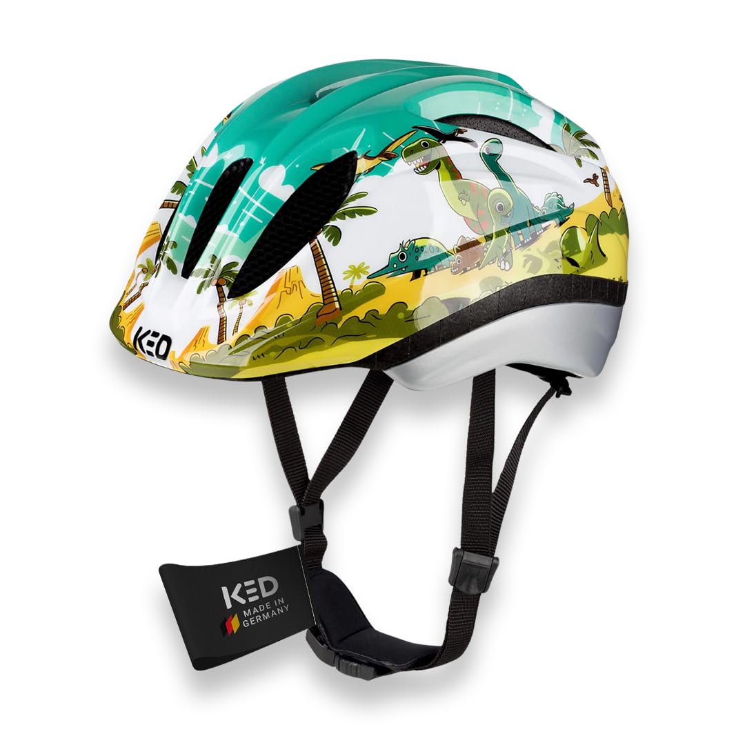 KED Meggy II Trend Fahrradhelm Für Kinder – Made In Germany, LED Rücklicht, MaxShell Technologie Und Präzise Größenverstellung | Farbe: Dino | Größe: 52-58 (M)